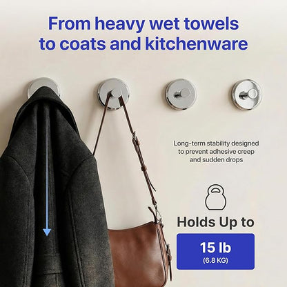HOME SO Suction Cup Hooks for Shower & Bathroom Towel Holder 4-Pack – Suction Cups Hooks for Hanging Towels, Robes, & Coats - Tiles, Glass Door or Mirror – Shower Hooks & Towel Hooks Organizer -Chrome