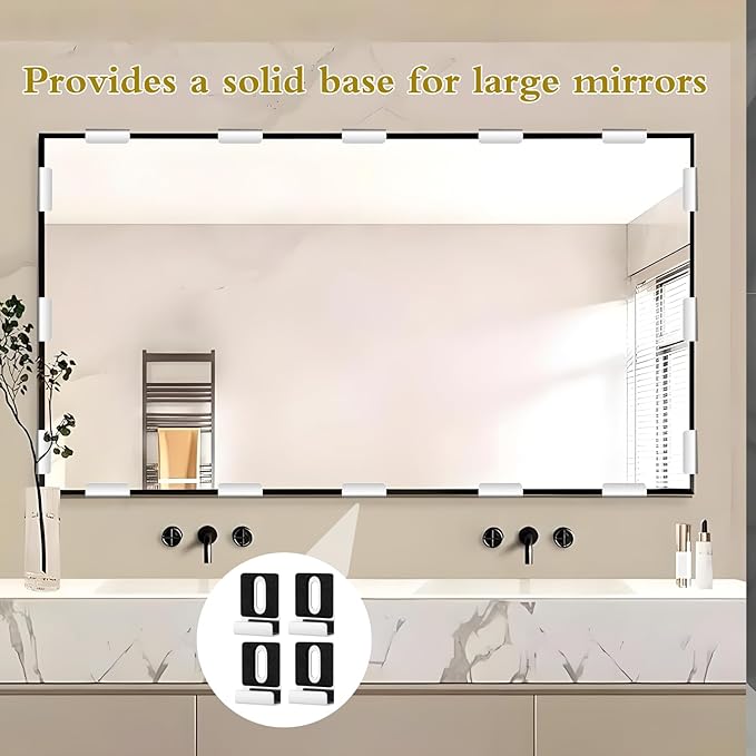 12 Pack Heavy Duty Metal Mirror Clips Kit with Screws & Rubber Pads for Frameless Mounting - Wall Tile Billboard Mirror Hanger Hardware (Silver)
