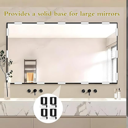 12 Pack Heavy Duty Metal Mirror Clips Kit with Screws & Rubber Pads for Frameless Mounting - Wall Tile Billboard Mirror Hanger Hardware (Silver)