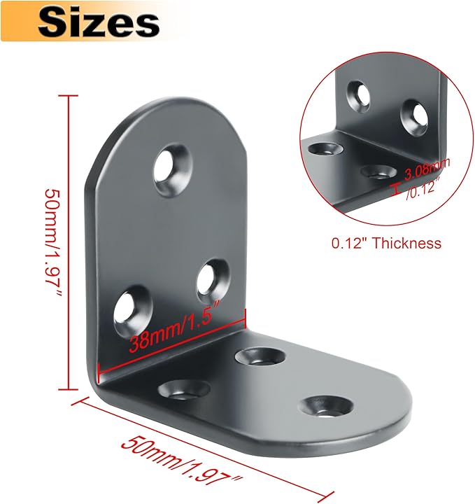 Alise 4Pcs Shelf Brackets Black, Stainless Steel Floating Shelf Brackets Corner Brackets, L Brackets for Shelves, 90 Degree Angle Bracket, Heavy Duty Shelf Brackets for Wood Furniture (1.97X1.97 in)