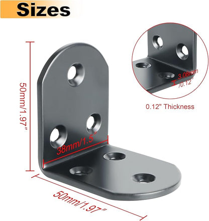 Alise 4Pcs Shelf Brackets Black, Stainless Steel Floating Shelf Brackets Corner Brackets, L Brackets for Shelves, 90 Degree Angle Bracket, Heavy Duty Shelf Brackets for Wood Furniture (1.97X1.97 in)