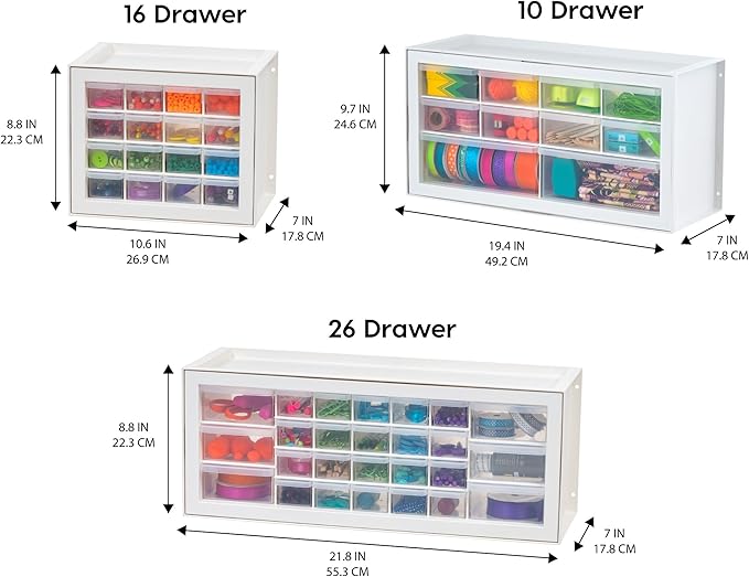 IRIS USA Small Drawer Organizer Storage, 2-Pack, 10-Drawer Craft Cabinet for Screws Hardware Art Supplies Small Parts Nuts Bolts Nails Tool Container, Drink Packet Water Flavor Packet Organizer, White