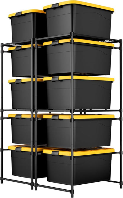 WORKPRO 2 Pack 5-Tier Tote Storage Rack, Heavy-Duty 27 Gallon Tote Storage Rack Holds 10 Totes, 1050 LBS Storage Bin Rack for Garage, Kitchen, or Basement, 30.5"x22.5"x69", Black