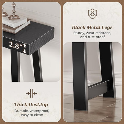 Huuger Entryway Console Table with Charging Station, USB-C Port, 47.2 Inch Sofa Table with Metal Legs, Entry Hallway Table with Thicker Desktop, Modern Behind Couch Table, Black