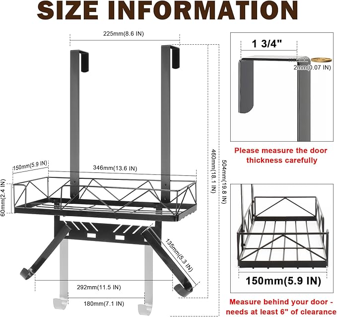 Ironing Board Hanger, Metal Over The Door or Wall Mounted Ironing Board Caddy, Ironing Board Storage Shelf with Adjustable Hooks for Laundry Room, Living Room, Bathroom (Matte Black)