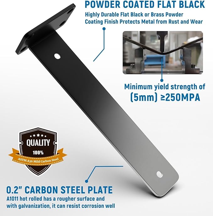 LEOPO 12 inch 8 Pack Floating Shelf Brackets, 1/5” Thick Heavy Duty Rustic Industrial Shelf Bracket, Floating Hidden Metal Bracket
