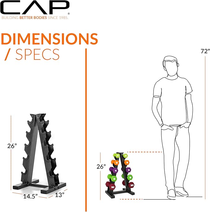 CAP Barbell 56 LB Set of Neoprene Dumbbells with Rack Color Series | 2, 3, 5, 8, 10 LB pairs