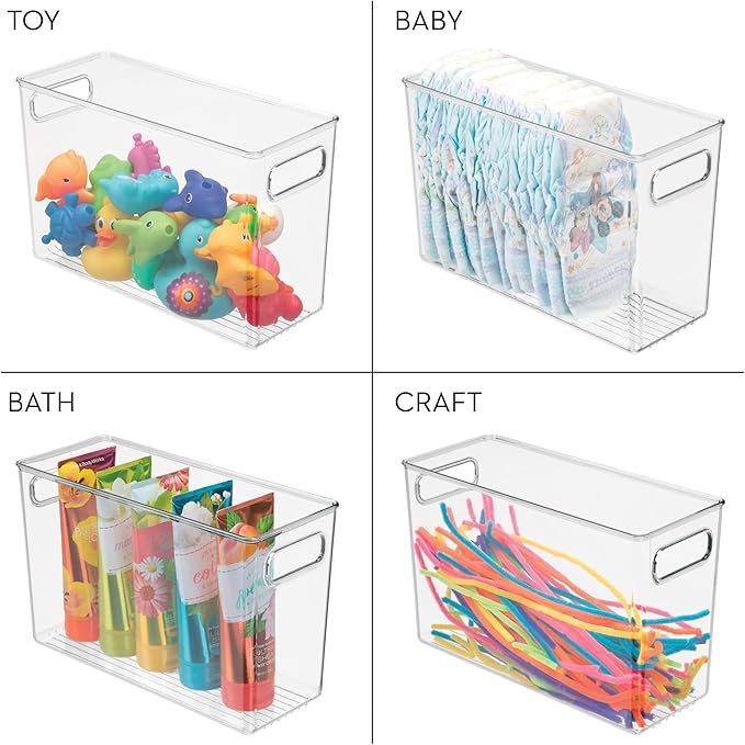 iDesign Slim Clear Plastic Bathroom Storage Bin, Tall Narrow Organizer for Lotions, Creams, and Toiletries