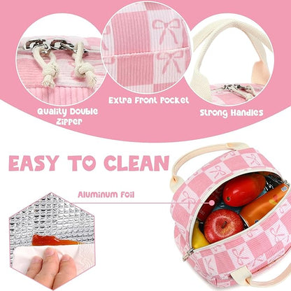 Bluboon Lunch Bag for Women Men Cute Corduroy Lunch Tote Bags Reusable Insulated Lunch Box Large Capacity Reusable Insulated Cooler for Work Picnic or Travel
