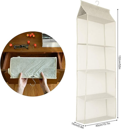 Closet Handbag Purse Holder, Space Saving Hanging Handbag Tote Bag Storage Organizer Holder with 4 Large Heavy-Duty Mesh Shelves for Wardrobe Closet(Beige)