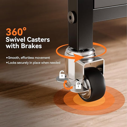 niffgaff Printer Stand with Lockable Wheels, 2-Tier Rolling Printer Cart with Storage Shelf, Compact Wood & Metal Printer Table for Home Office, Black, 20.1'' ×15.4'' ×14.6''