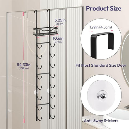 SWTYMIKI Over The Door Towel Rack - 9 Tier Towel Racks for Bathroom Wall Mounted, Towel Holder with Shelf, Hanging Rolled Towel Storage Organizer for Small Bathroom, Camper, RV, Black