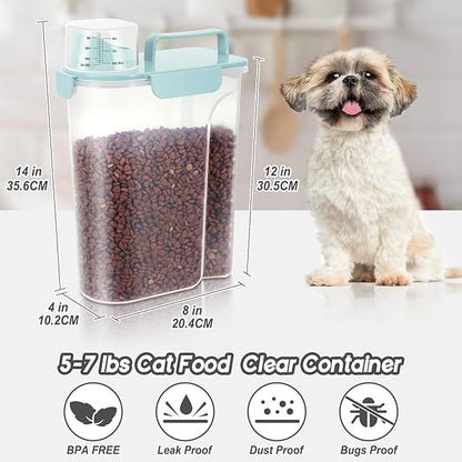 5Lbs Airtight Cat Dog Food Storage Container with Upgraded Large Nozzle BPA-Free, Pet Food Storage Containers for Rice, Grain, Pet Food, Flour, Dog Treat Storage (Blue x 2, 5L-2pack)