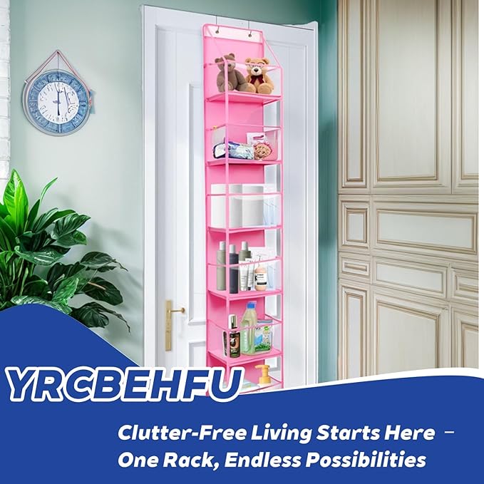 6-Tier Over The Door Hanging Organizer - Multi-Purpose Closet Storage Shelf for Bathroom, Bedroom, Nursery, Pantry(Pink)