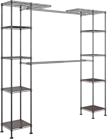 Seville Classics Closet Garment Organizer with Metal Hanging Rod Wardrobe Storage System, w/ Steel Shelves for Clothes, Shirts, Jackets, Coats, Blankets, Shoes, Satin Bronze, Expandable Rack