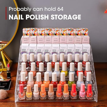 Nail Polish Organizer 84 Bottles of 7 Layers Sunglass Organizer Acrylic Display Rack Eyeglasses Storage Essential Oils Holder Makeup Organizer No Tool Needed Assembly, Clear
