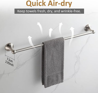 BGL Bathroom Accessories Set, Glossy Stain Nickel Expandable Towel Bar 4-Piece Bathroom Accessory Set Wall Mounted Towel Ring Robe Hook Toilet Paper Holder Towel Holder