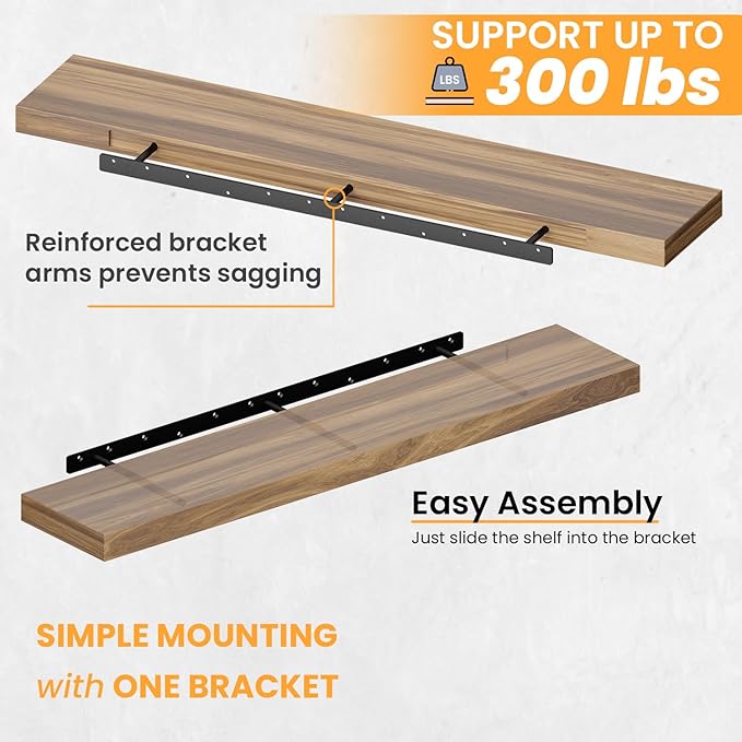 BATODA 32" Heavy Duty Floating Shelf Bracket (2 pcs) – Solid Steel Blind Shelf Supports - Hidden Brackets for Floating Wood Shelves Kitchen, Living Room - Shelving Mounting Hardware Included (Pack 2)