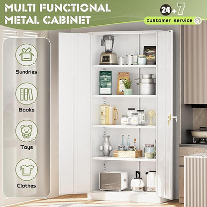 Oakcloud Metal Storage Cabinet Tool Organizer, 72" Lockable Garage Storage Tool Cabinets with 2 Doors and 4 Adjustable Shelves, Locking File Cabinet for Office, Home, School (72“ Standard-White)