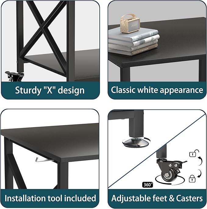 Printer Stand, 23.6 x 23.6 Inches Large Printer Stand with Storage Shelf, 2 Tier Printer Table for Home Office, Rolling Printer Cart with Industrial Wheels, Mini Fridge Stand Table, Black