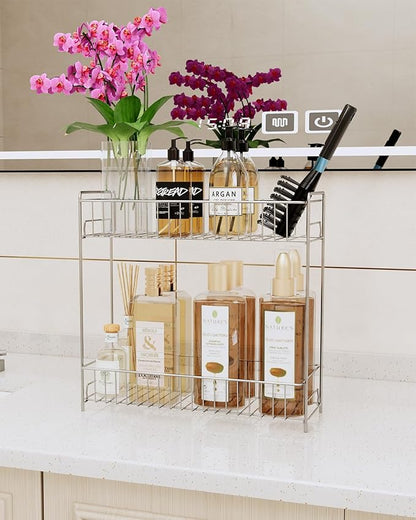 YQh 2-Tier Bathroom Storage Organizer Rack, Stainless Steel Shower Caddy, Counter and Vanity Shelf