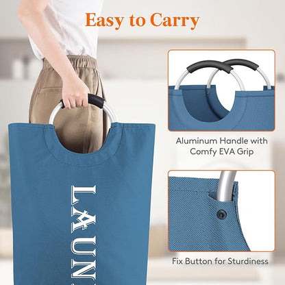 Lifewit 100L 2-Pack Large Laundry Basket, Collapsible Laundry Hamper with Aluminum Handles, Waterproof Freestanding Dirty Clothes Hampers for Laundry Room Bedroom Dorm Bathroom, Blue