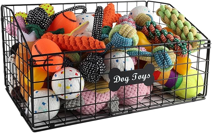 Large Dog Toy Basket Metal,Pet Storage Toys Box Metal Organizer Bin Dogs Wire Rack Container for Food Baskets Living Room Bins Plastic Supplies Boxes Puppy Cat Chest Organizers Food Storage