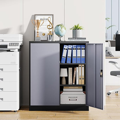 Letaya Metal Storage Cabinets with Lock Door,2 Adjustable Shelves Organizer Steel Storage Cabinets for Home,Office,Warehouse,Garage,Employee Lockers(Black Gray)