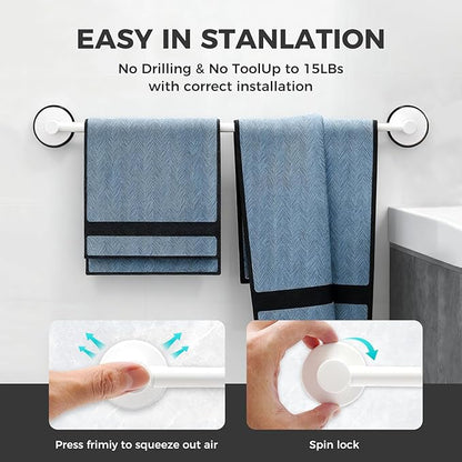 Adjustable Suction Cup Towel Bar for Bathroom Wall,14.6Inch~24 Inch Towel Racks for Bathroom,Stainless Steel Bath Towel Holder for Shower,2 Pack(Matte White)