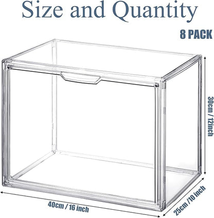 Geetery 8 Pack Purse Organizer for Closet Clear Large Acrylic Display Case Handbag Purse Storage Box with Magnetic Door Plastic Stackable Storage Bin for Collectibles Book Figure Backpack