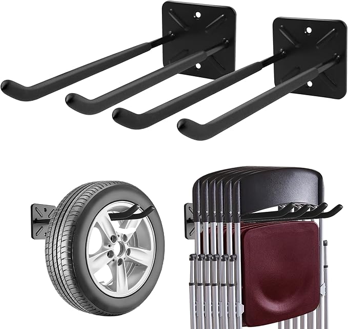 Sinoer Heavy Duty Garage Double Hooks, Ladder Hooks for Garage Wall Mount, 80KG Load Capacity, 32CM Extended Length, Multi-Functional Storage Hooks for Ladders, Bikes, Tools, Garden Equipment-(2 Pack)