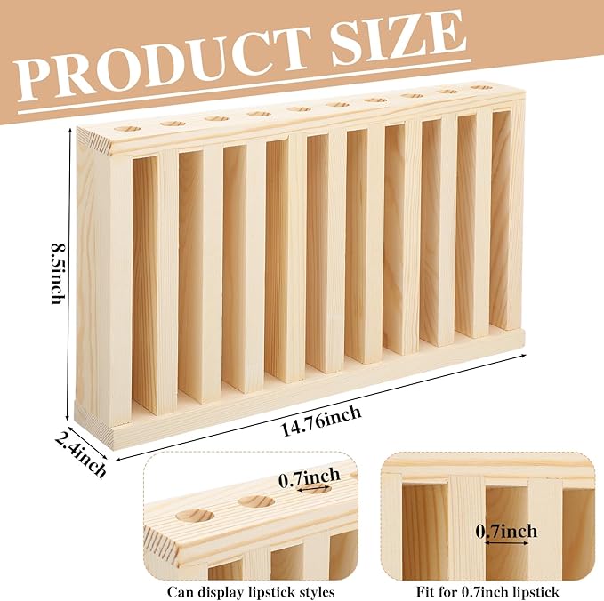 1 Pcs Wooden Lipsticks Holder 0.7 inch Lip Balm Tube Holder Lip Gloss Organizer Display Wood Lipsticks Tube Tower Organizer for Market Craft Booth Room Display (10 Slot)