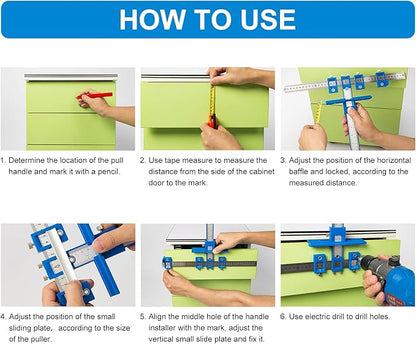 Cabinet Hardware Jig, Punch Locator Drill Guide,Wood Drilling Dowelling Guide for Installation of Handles Knobs on Doors and Drawer, Cabinet Template Tool for Handles and Pulls