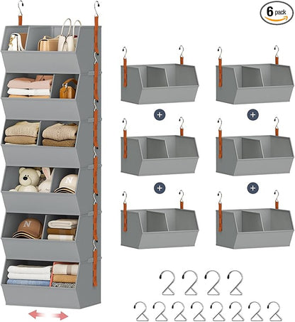Hanging Closet Organizer Extra Large, Clothes Hanging Shelves for Closet with Divider, Collapsible Closet Storage System, Fabric Storage Bins for Home, Dorm, Rv, Sweaters, Handbags, Underwear, Sock