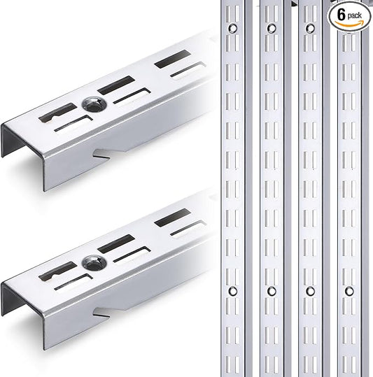 6 Pcs Shelf Rails Bracket Track 47.5 Inches Upright Closet System Hardware Adjustable Wall Standard Shelf Standards for Pantries, Linen Closets, Laundry Rooms, Utility Rooms (Sliver)