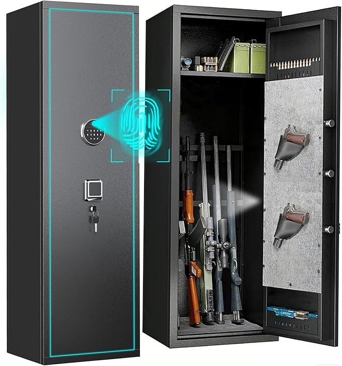 Biometric Gun Safe for Rifles and Pistols, 52" Large Rifle Safe with Fingerprint & Keypad, Metal Gun Cabinet for 5 Long Guns, Standing Rifle Locker with Removable Shelves & Gun Safe Organizer