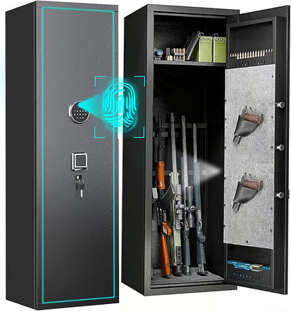 Biometric Gun Safe for Rifles and Pistols, 52" Large Rifle Safe with Fingerprint & Keypad, Metal Gun Cabinet for 5 Long Guns, Standing Rifle Locker with Removable Shelves & Gun Safe Organizer