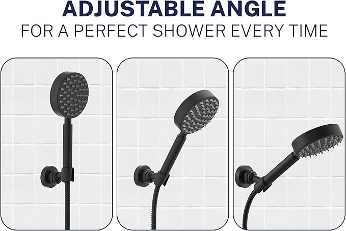 HammerHead Showers Solid Metal Handheld Showerhead Holder Wall Mount, Adjustable Screw-Mounted Pivot Ball, Shower Hose Holder, Fits Most Handheld Showerheads, Matte Black