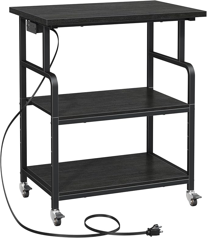 YAOHUOO 3 Tier Large Printer Stand with Power Outlet/Adjustable Storage Shelf, Rolling Cart with Wheels, Printer Table for Home Office 3D Printer/Heat Press/Laster, 23.6"×19.6" Black