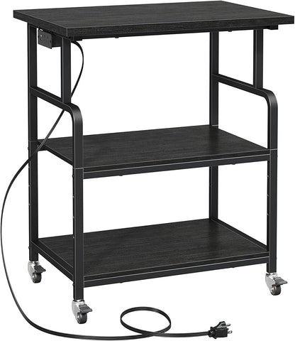 YAOHUOO 3 Tier Large Printer Stand with Power Outlet/Adjustable Storage Shelf, Rolling Cart with Wheels, Printer Table for Home Office 3D Printer/Heat Press/Laster, 23.6"×19.6" Black