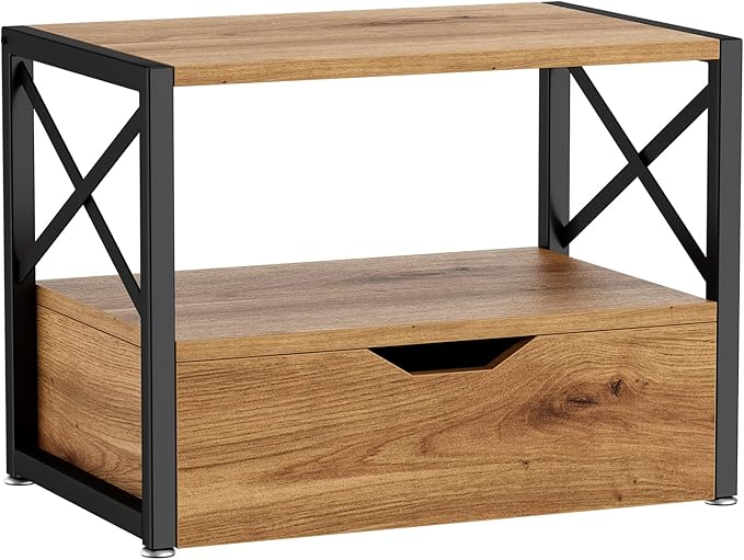 IBUYKE 2 Tier Desktop Printer Stand,Multi-Purpose Desk Organizer,Wooden Printer Stand with Drawer Storage for Folders,Books,for Fax Machine, Scanner,Home Office,Oak TLJ006K