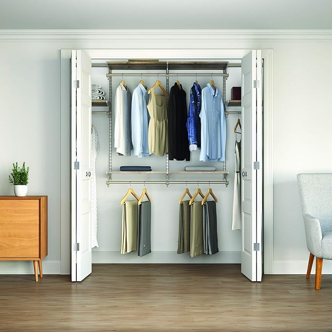 Closet Culture by Knape & Vogt 8 Ft. Steel Closet Organization System with 6 Driftwood Wood Shelves