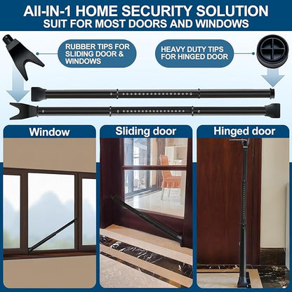 Door Security Bar, Rerishom Door Stoppers Security bar,Heavy Duty Door Lock Security Door Jammer Door Stopper for Apartment, Hotel Room,Screen Door Hardware (Dark Black, 2 Pack)