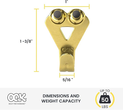 OOK 50616 Professional Picture Hangers, Art Hangers, Padded, Brass, Reusable Picture Hooks, 50lb (10 set)