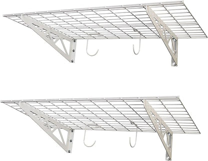 SafeRacks Garage Wall Shelves - 2 Pack Combo Set with 4 Hanging Hooks