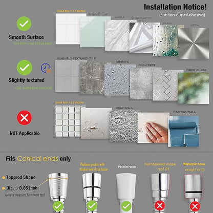 Suction Cup Hand held Shower Head Holder- 5 Angles Adjustable -Reusable -Bathroom Wall Mount Shower Wand Holder - (Polished Chrome)