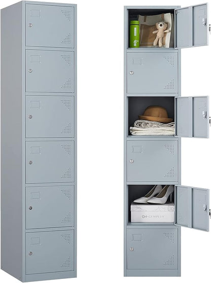 Letaya Metal Lockers for Employees,71" Steel Storage Cabinet with 6 Door Lockable for Office Staff,Home Sundries,Gym,School (Gray)
