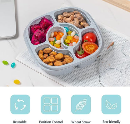 4 Pack Snack Containers, 6 Compartments Bento Snack Boxes, Reusable Meal Prep Lunch Containers BPA-Free, Divided Food Storage Containers for Work Travel