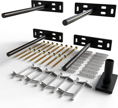 Set of 4 Floating Shelf Brackets Heavy Duty (1/4 inch Thick Baseplate) Painted Black Mild Steel/Bracket for Hidden Wall Shelves Support Hardware Mount Kitchen/Nursery Decor (10 inch Rods)