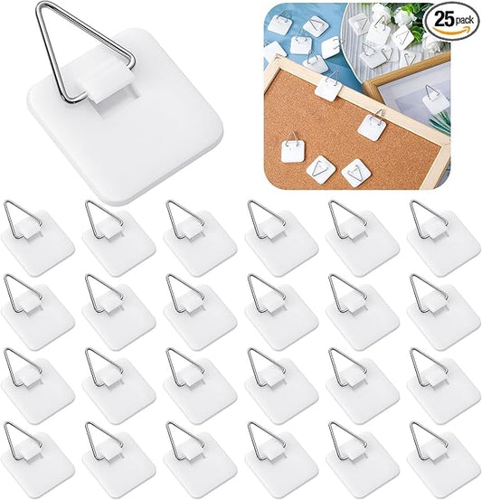 Wenqik 25 Pcs Adhesive Picture Hanger Foamboard Picture Hanging Hooks Without Nails Plastic Sticky Photo Hooks for Home Wall Art Photo Frame Bathroom Closet (Square)